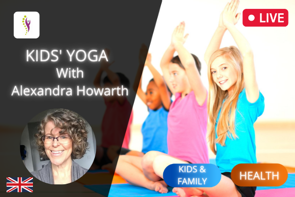 Yoga For Kids Online Live Class course Cover, shows children holding namaste sign during reformer fitness video